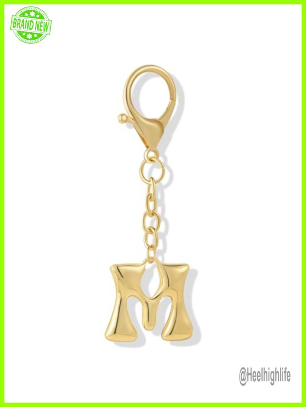 Gold Plated Bubble Initial Letter Keychain Charm for Car Key Bag Purse